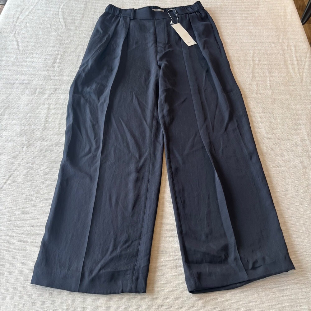 $265 Vince Wide Leg Pleated Trousers Black Triacetate‎ V523921564 Medium